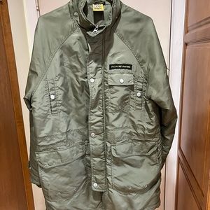 Vintage Yellow Rat Bastard NYC Olive Green Hooded Nylon Jacket Size Small